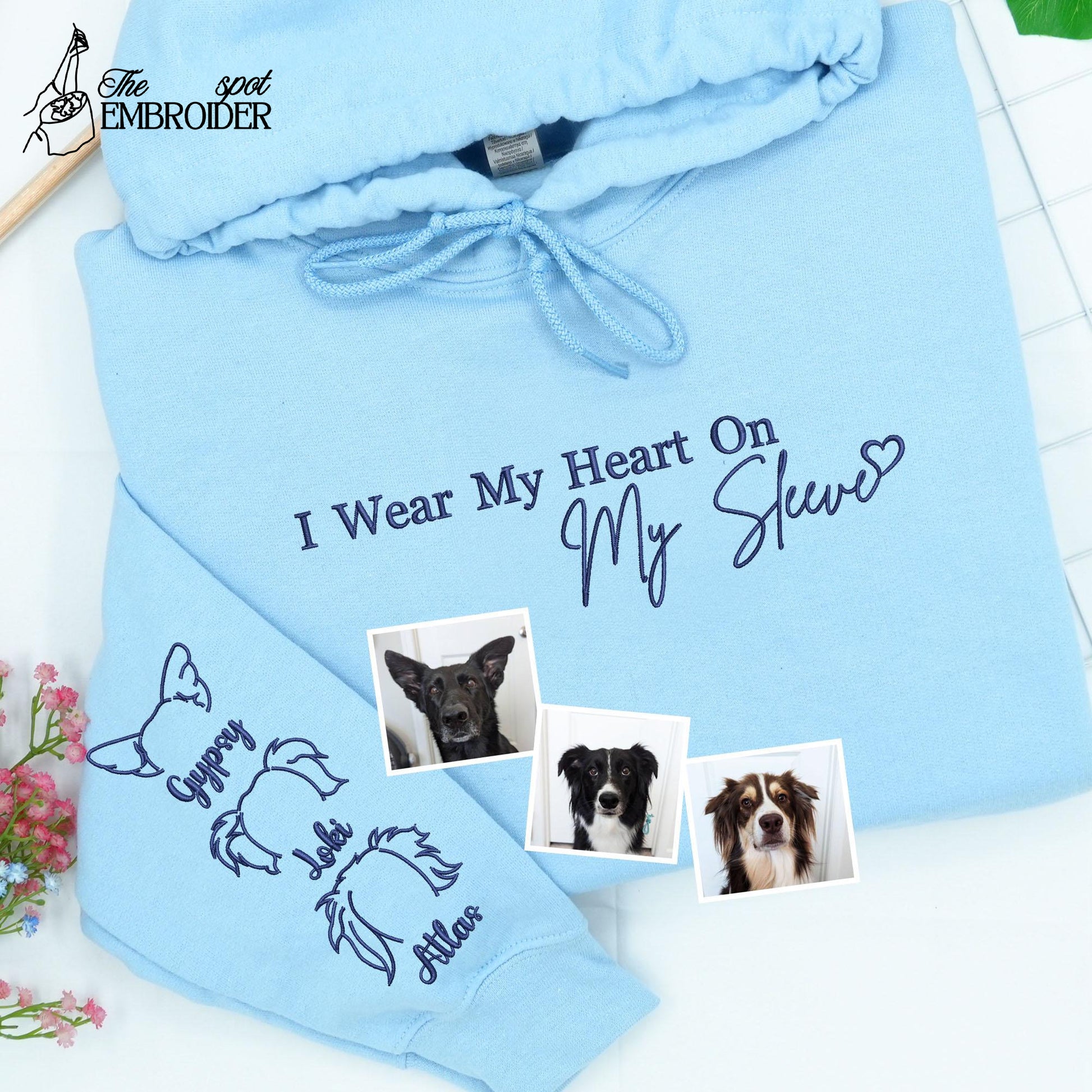 Custom Dog Mom Hoodie, Embroidered Pet Ears Sweatshirt, I Wear My Heart On My Sleeve Sweatshirt, Pet Gift For Mom, Mothers Day Gift