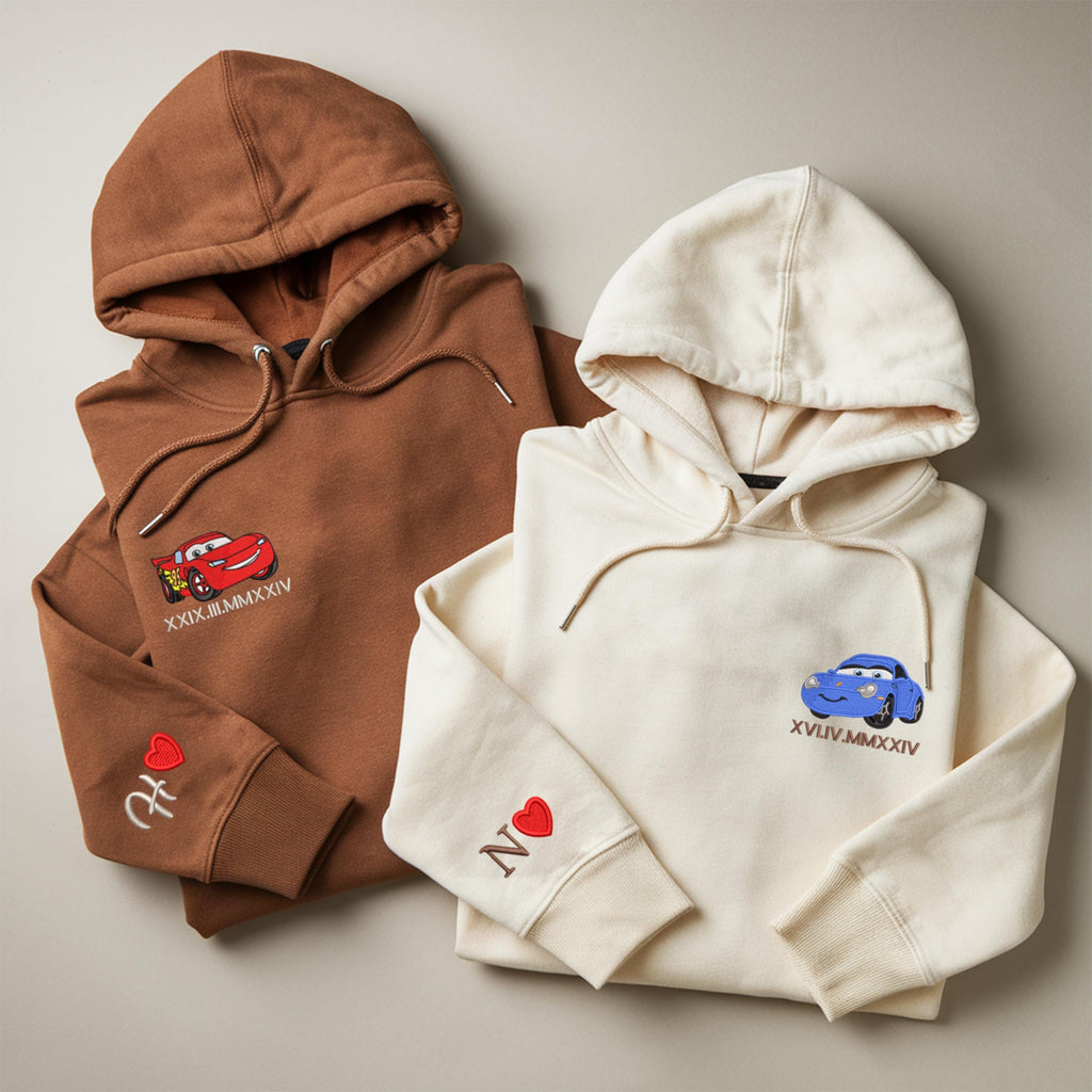 Custom Lovely Car Couple Characters Embroidered Sweatshirt, Couple Matching Sweater Couple Matching Clothe Gift, Gift for Her, We are Couple