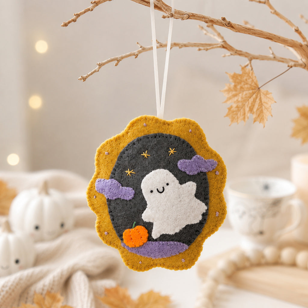 Set 2Pcs Baby Boo Halloween Felt Ornament, Hand-Embroidery Ghost Witch Felt Ornament, Custom Ornament, Halloween Gift HFOR24