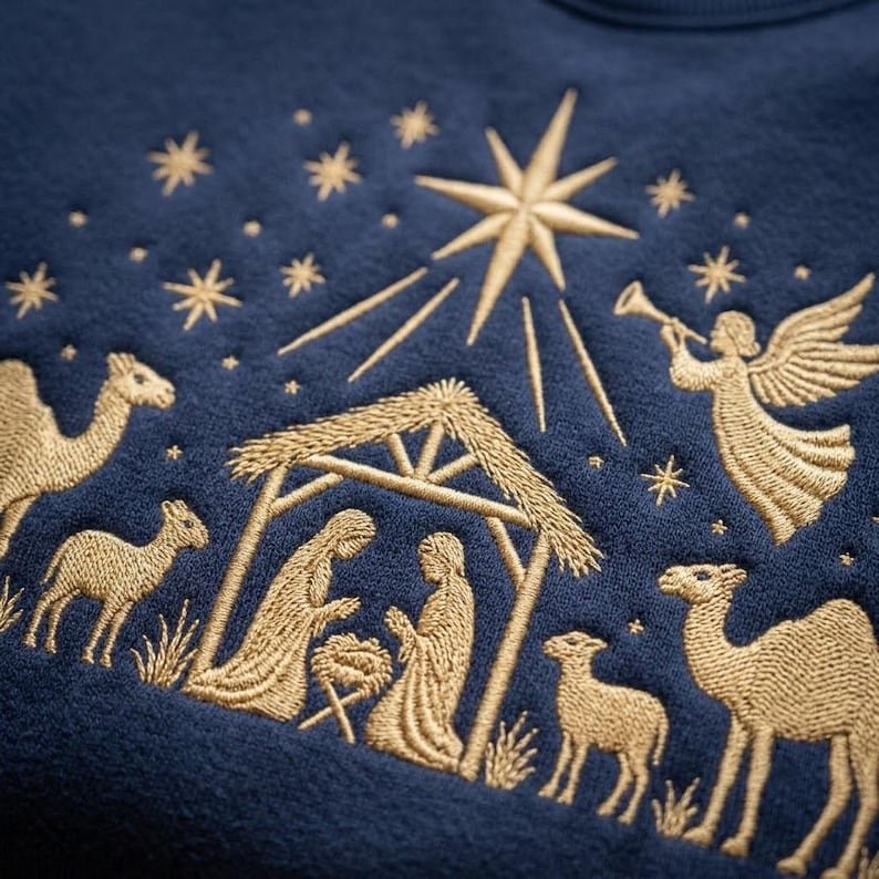 Embroidered Nativity Sweatshirt, Christian Christmas Shirt, Jesus Birth Shirt, Holy Night Apparel Religious Gift XMASS18