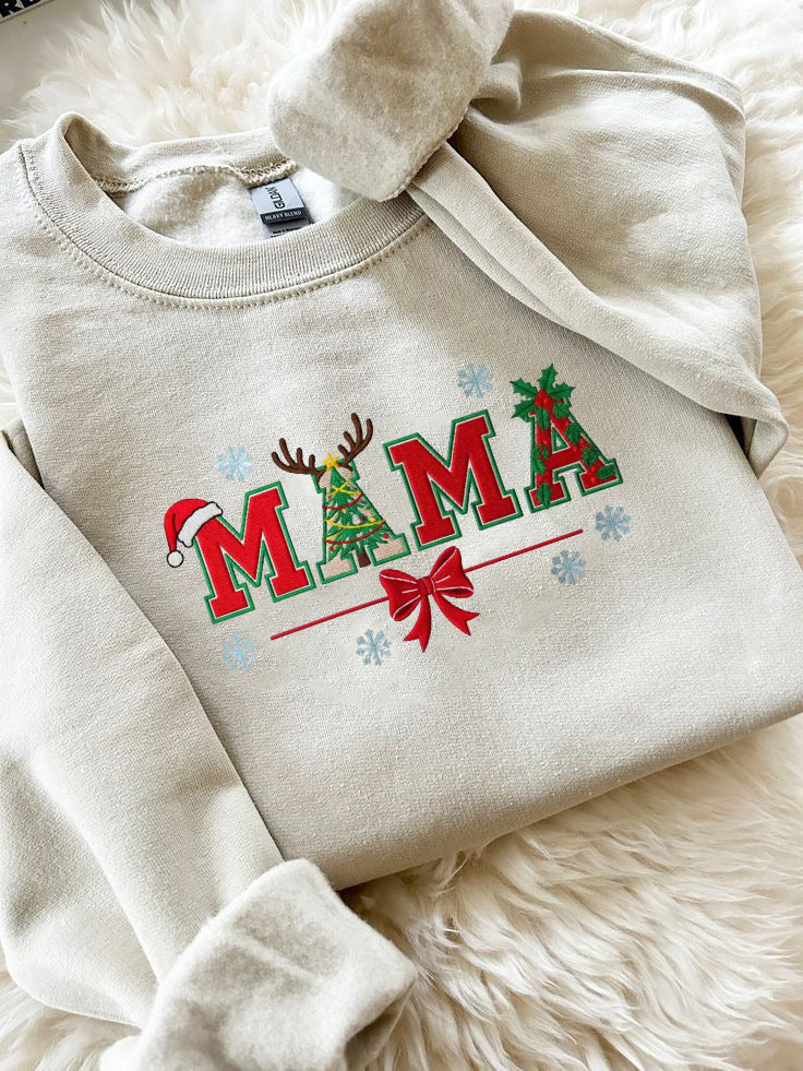 Mama Christmas Sweatshirt, Reindeer Tree Santa Hat Sweater, Holiday Mama Shirt, Christmas Gift for Mom, Cozy Winter Outfit