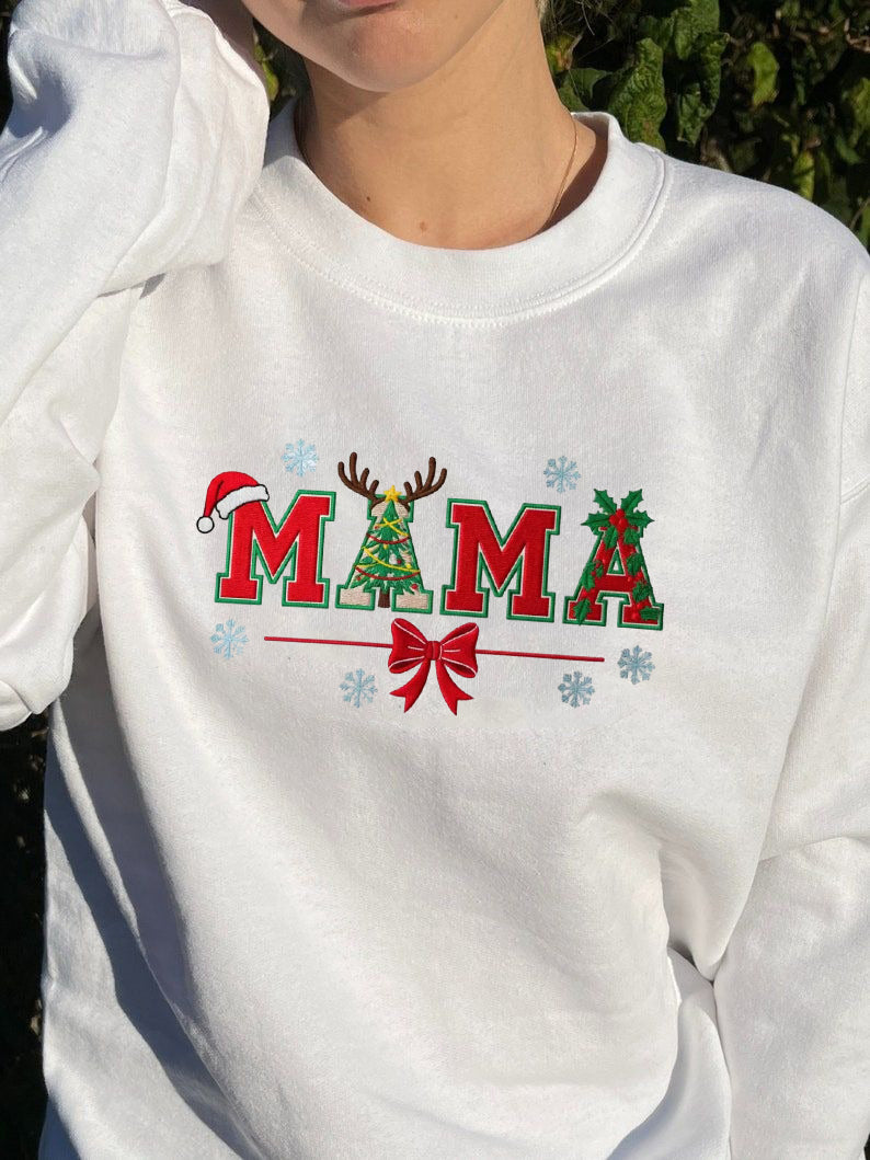 Mama Christmas Sweatshirt, Reindeer Tree Santa Hat Sweater, Holiday Mama Shirt, Christmas Gift for Mom, Cozy Winter Outfit