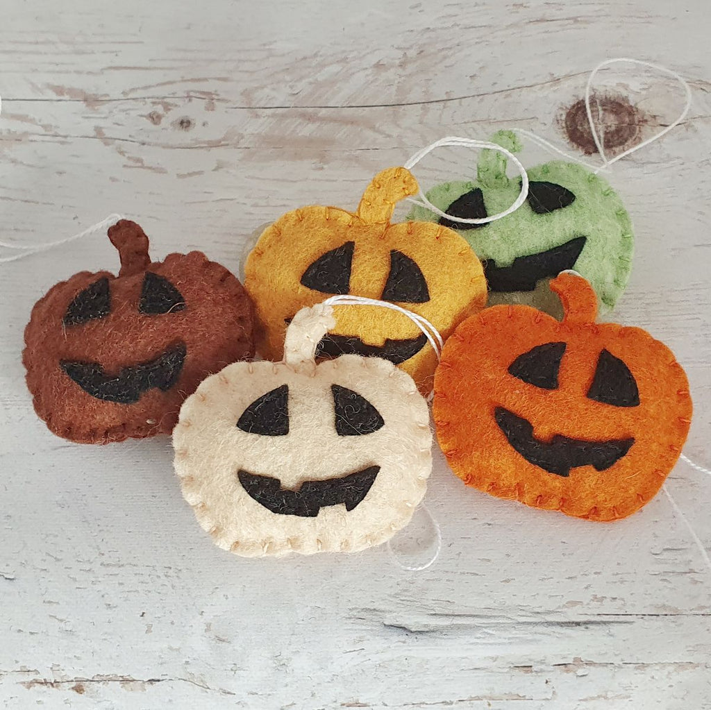 Set 5Pcs Cute Pumpkin Halloween Felt Ornament, Hand-Embroidery Pumpkin Felt Ornament, Custom Ornament, Halloween Gift HFOR25