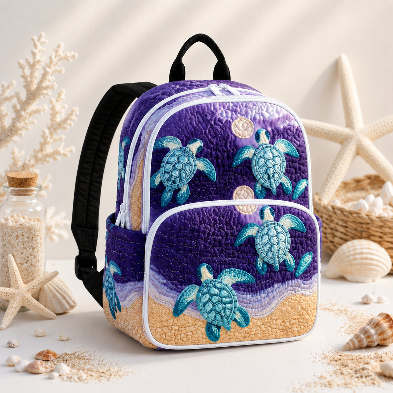 Sea Turtle Quilted Backpack, Sea Pattern Backpack, Mini Travel Bag, School Bag, Back To School Backpack QBP14