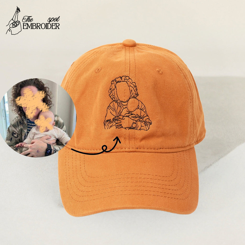 Custom Outline Portrait Photo Embroidered Hat, Personalized Hat Gifts, Embroidered Family Portrait Baseball Cap, Mother's Day Gift, Gift for Dad