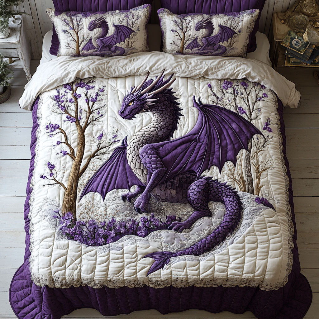 Fantasy Dragon Quilted Bedding Set, Dragon Blanket, Quilt with Pillow Covers, Lover Bedroom Decor QBEDSET54