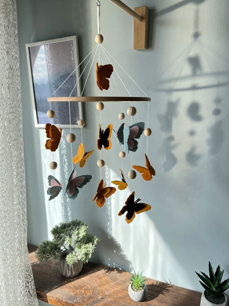 Butterfly Baby Mobile, Handmade Felt Crib Mobile with Colorful Butterflies, Nature Nursery Decor, Baby Girl Room Hanging Gift BBMB46