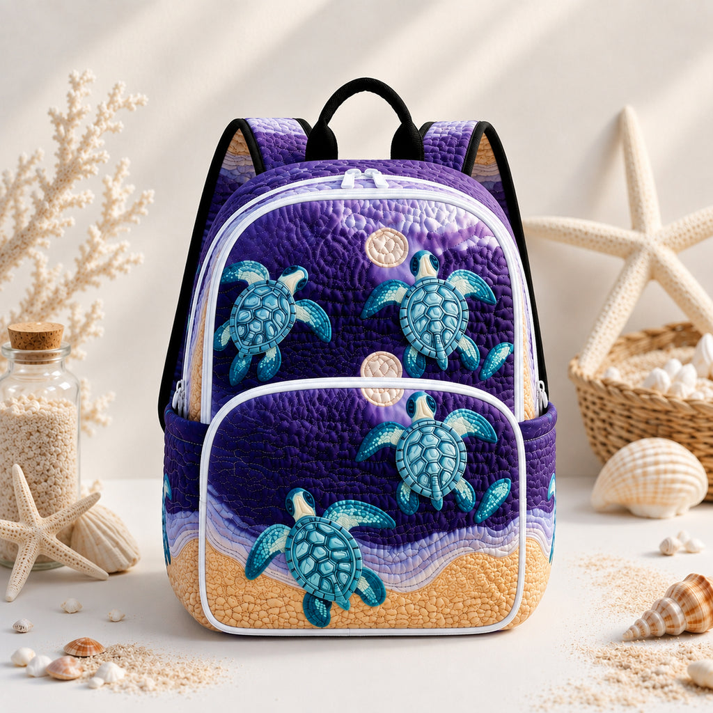 Sea Turtle Quilted Backpack, Sea Pattern Backpack, Mini Travel Bag, School Bag, Back To School Backpack QBP14