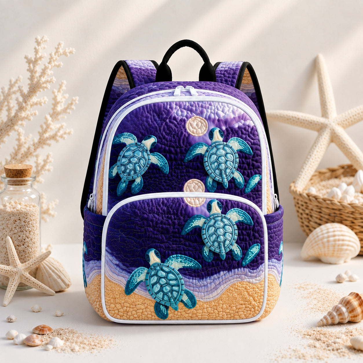 Sea Turtle Quilted Backpack, Sea Pattern Backpack, Mini Travel Bag, School Bag, Back To School Backpack QBP14