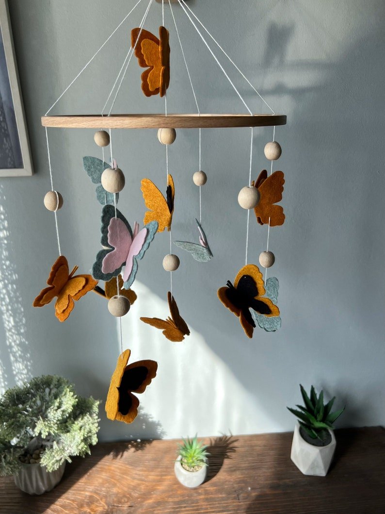 Butterfly Baby Mobile, Handmade Felt Crib Mobile with Colorful Butterflies, Nature Nursery Decor, Baby Girl Room Hanging Gift BBMB46