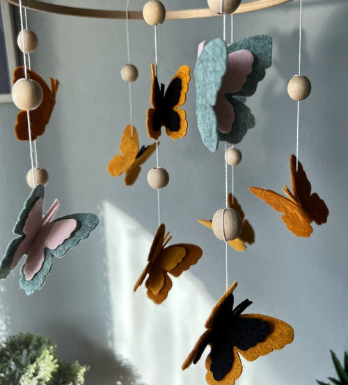 Butterfly Baby Mobile, Handmade Felt Crib Mobile with Colorful Butterflies, Nature Nursery Decor, Baby Girl Room Hanging Gift BBMB46