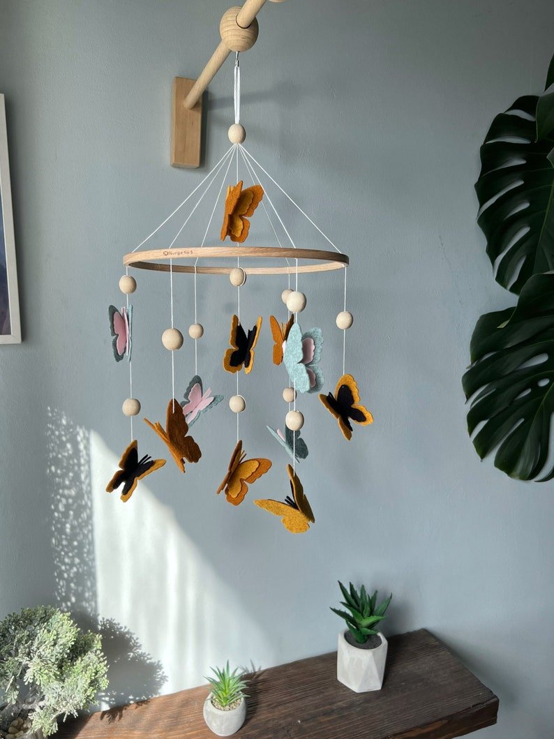 Butterfly Baby Mobile, Handmade Felt Crib Mobile with Colorful Butterflies, Nature Nursery Decor, Baby Girl Room Hanging Gift BBMB46