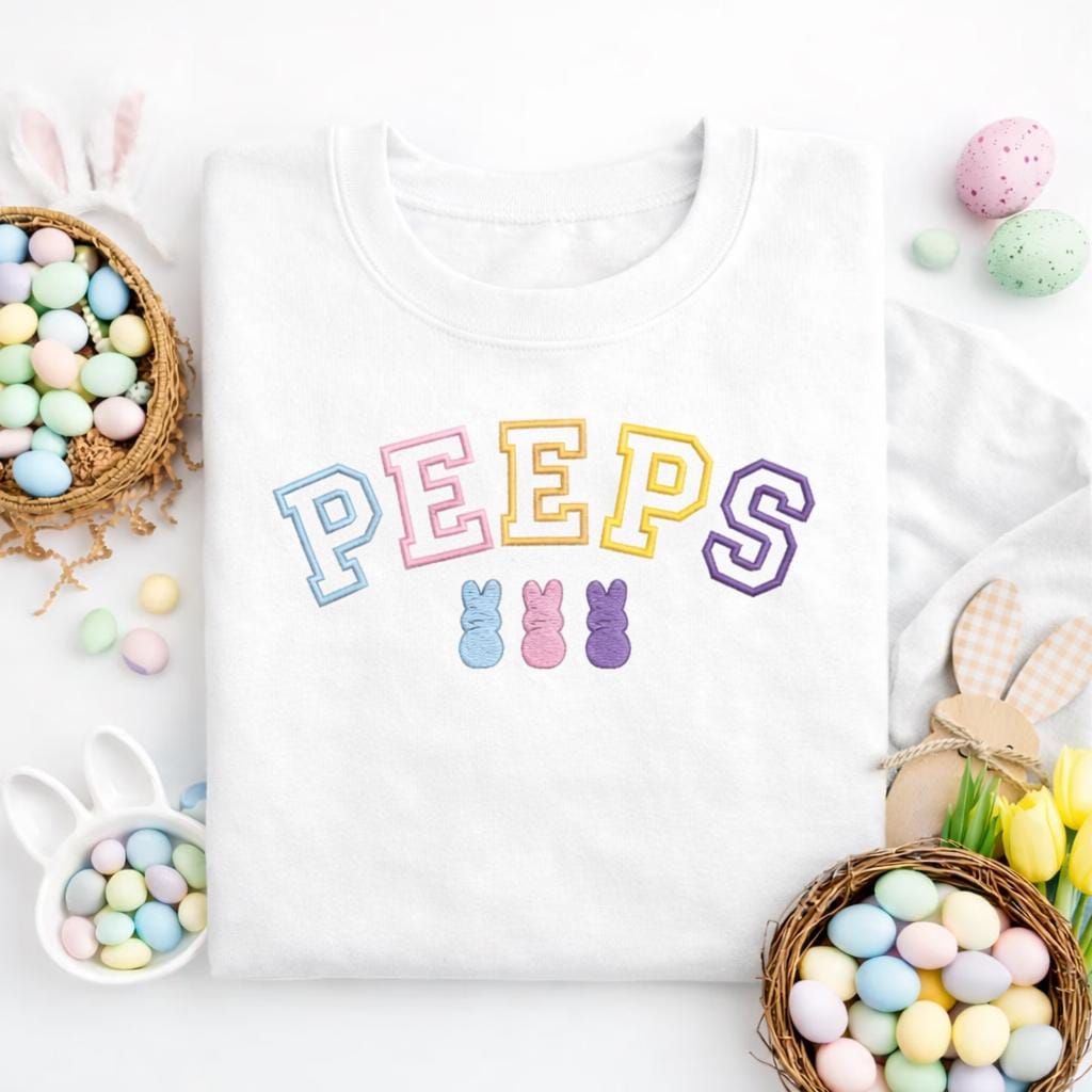 Easter Bunny Peeps Embroidered Sweatshirt, Happy Easter Embroidery Shirts, Cute Easter Gift, Bunny Peeps Tee for Women