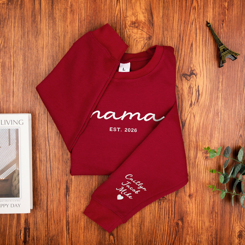 Custom Mama Embroidered Sweatshirt with Names on Sleeve, Personalized Grandma Hoodie, Mom Embroidery Shirts, Mothers Day Gift for New Mom