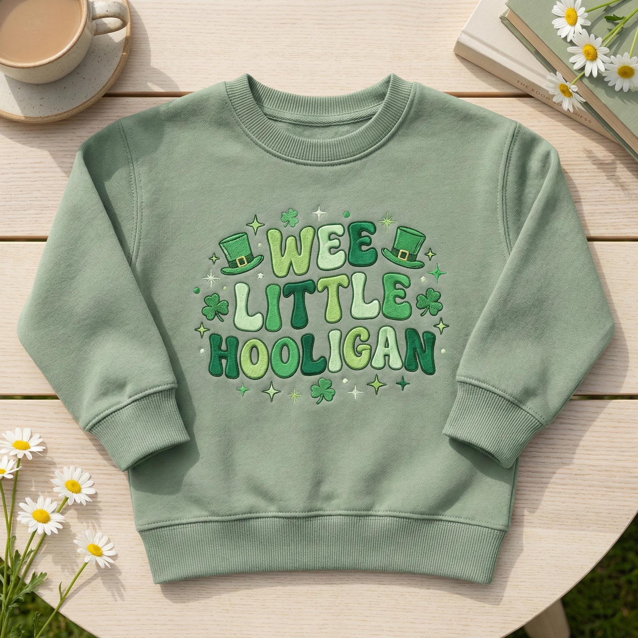 St. Patrick’s Day Kids Pullover – Wee Little Hooligan Toddler Sweatshirt, Personalized Irish Surname Crewneck