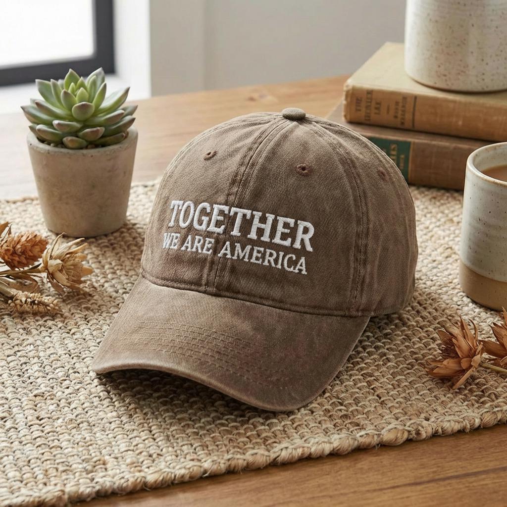 Together We Are America Embroidered Washed Hat, Unity Statement Baseball Hat, Diversity Pride Dad Hat, Inclusive Streetwear Headwear