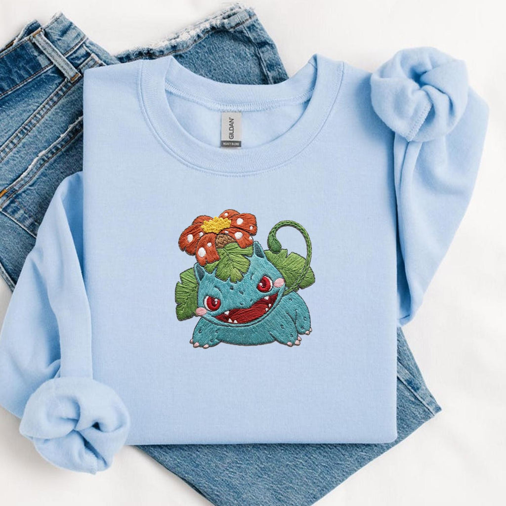 Venusaur PKM Embroidery Sweatshirt, Embroidered Anime Sweatshirt, Embroidered Anime Shirt, Anime Lover Sweatshirt, Mothers Day Gift