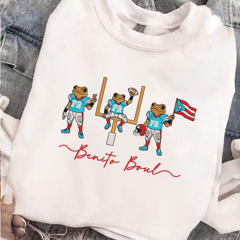 Frog Football Embroidered Sweatshirt – Puerto Rican Pride Crewneck, Funny Game Day Shirt