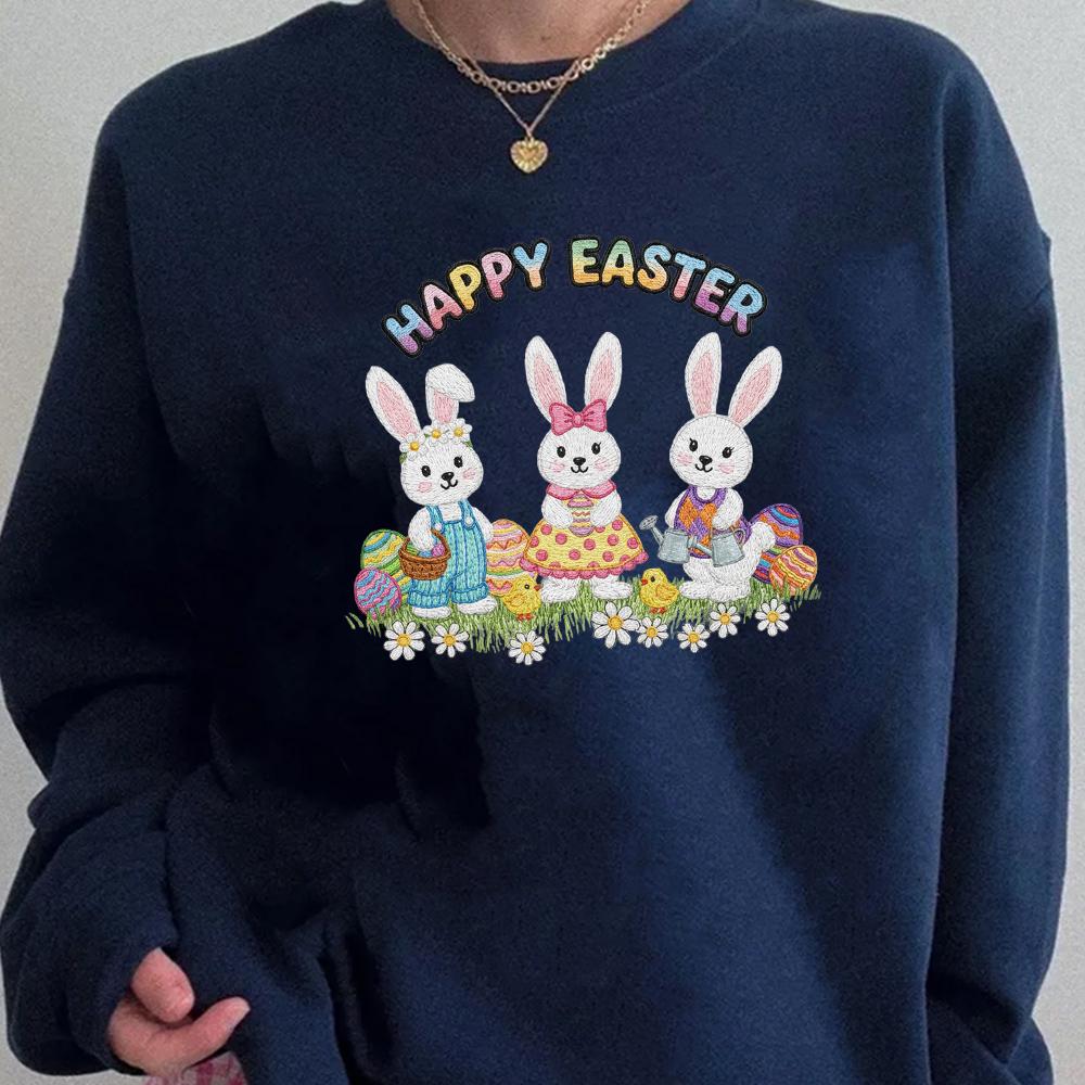 Embroidered Easter Bunny Sweatshirt, Women Easter Shirt, Trendy Coquette Easter Tshirt, Happy Easter Bunny Hoodie