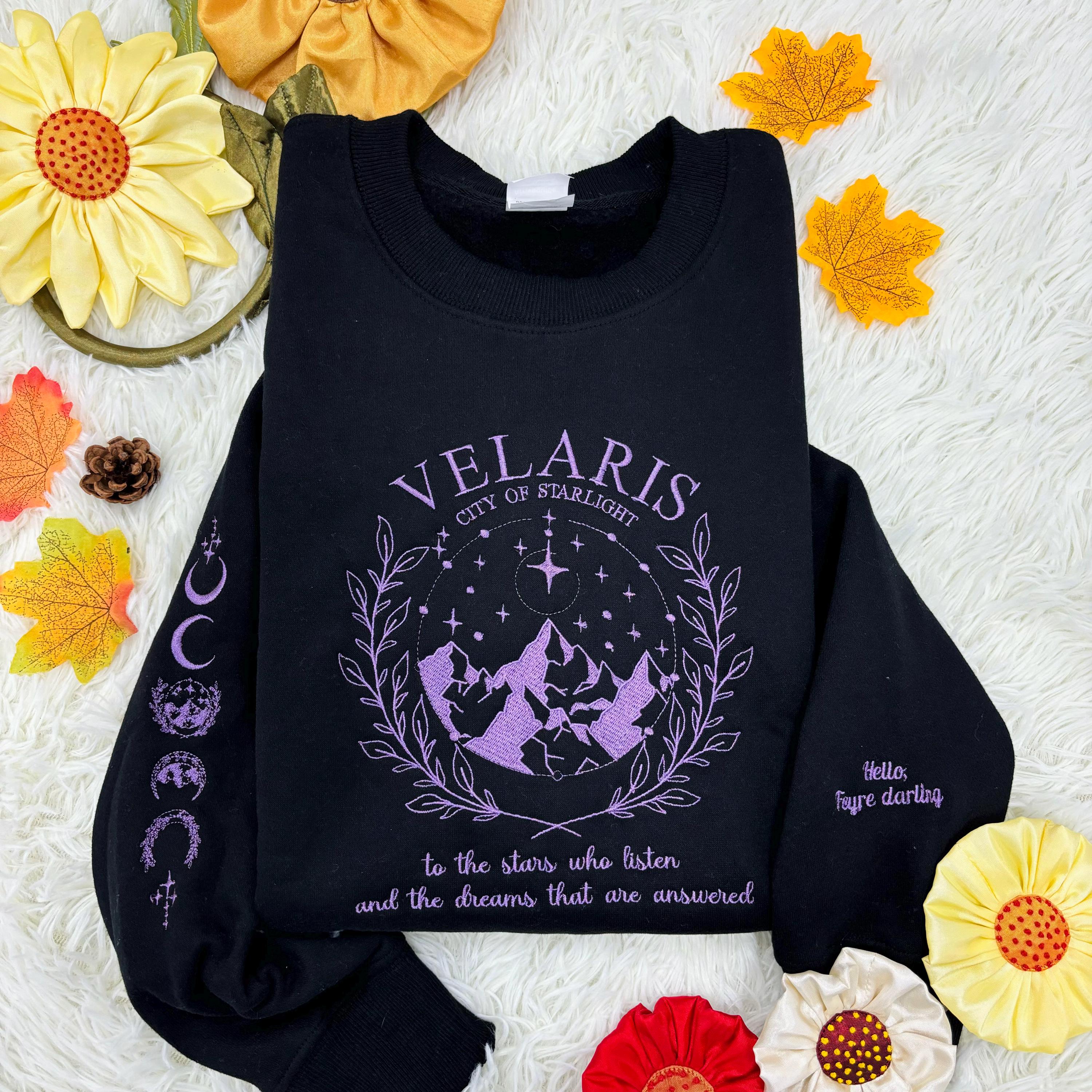 Velaris Embroidered Sweatshirt, Velaris sweatshirt, Night Court Symbol Embroidered, Velaris City Of Starlight Embroidered Shirt, SJM sweater