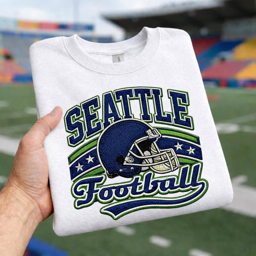 Embroidered Vintage Seattle Football Sweatshirt, Retro Game Day Hoodie, Emerald City Football Shirt, Seattle Style Gift, Bowl Game Apparel