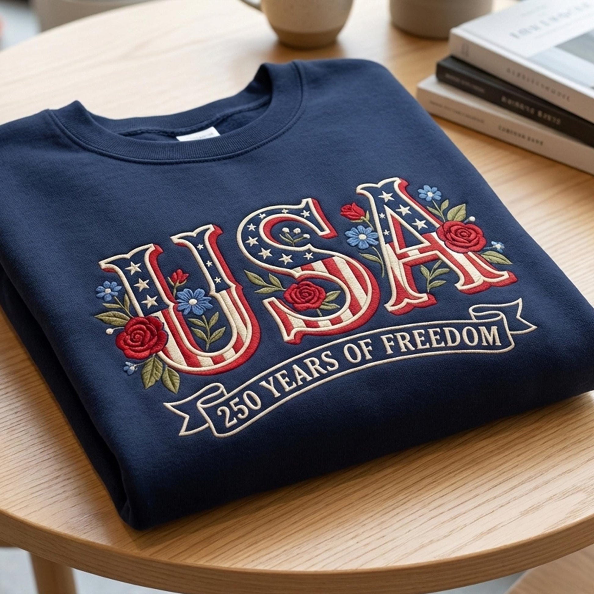 USA 250 Embroidered Sweatshirt, 1776–2026 Independence Day Shirt, 250th Anniversary USA Flag Tee, 4th of July Patriotic Shirt, American Gift