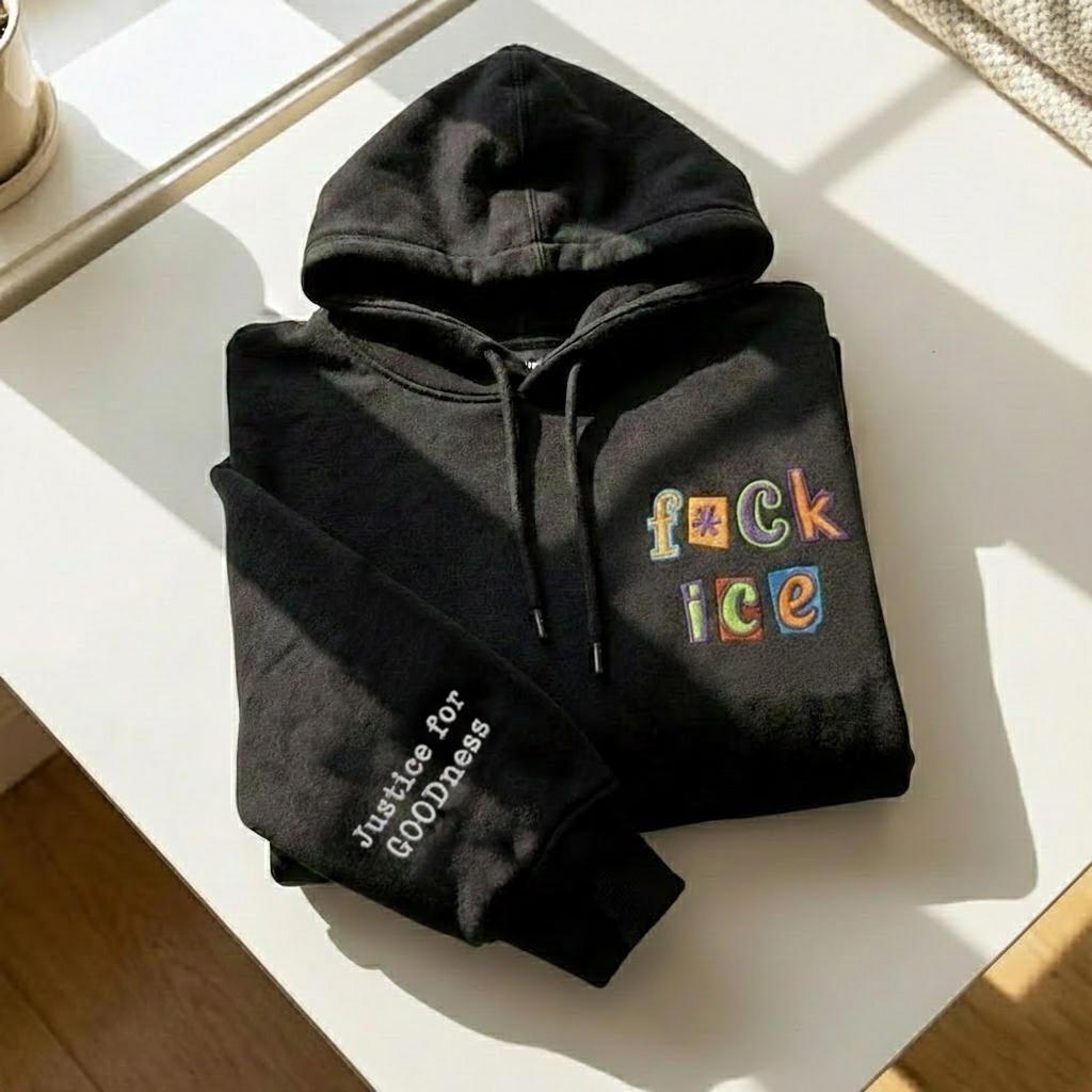 Embroidered “F*ck ICE” Magazine Letter Shirt – Justice for Renee Nicole Good | Abolish ICE, FDT, No Human Is Illegal, Anti-MAGA Apparel (Copy)