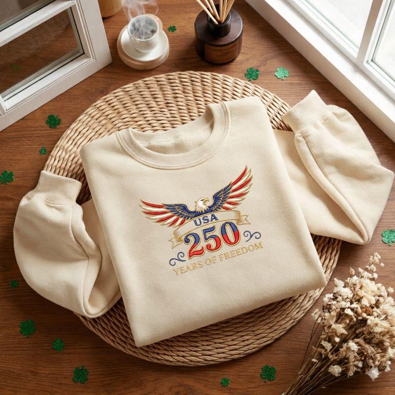 USA 250 Years of Freedom Embroidered Sweatshirt, Patriotic Eagle Crewneck, 1776–2026 American Anniversary Shirt, 4th of July Gift