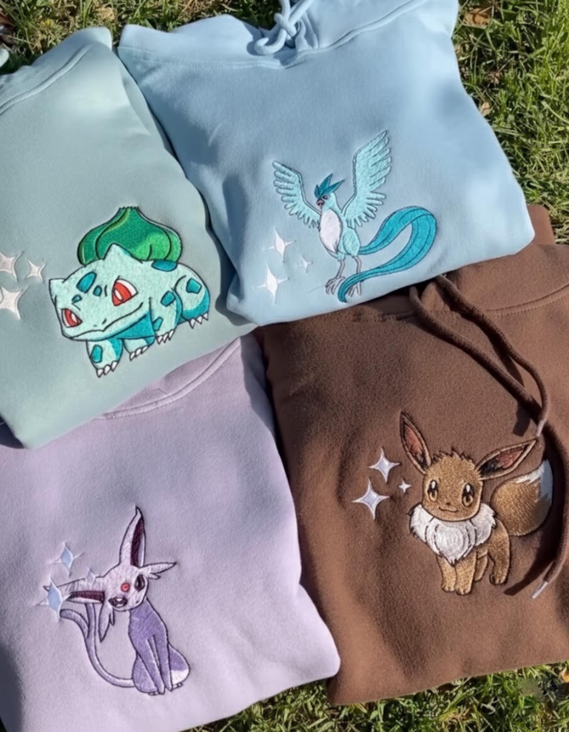 Embroidered Poke Hoodie, Cute Starter & Legendary Characters Sweatshirt, Cozy Anime Embroidery, Gift for PKM Fans