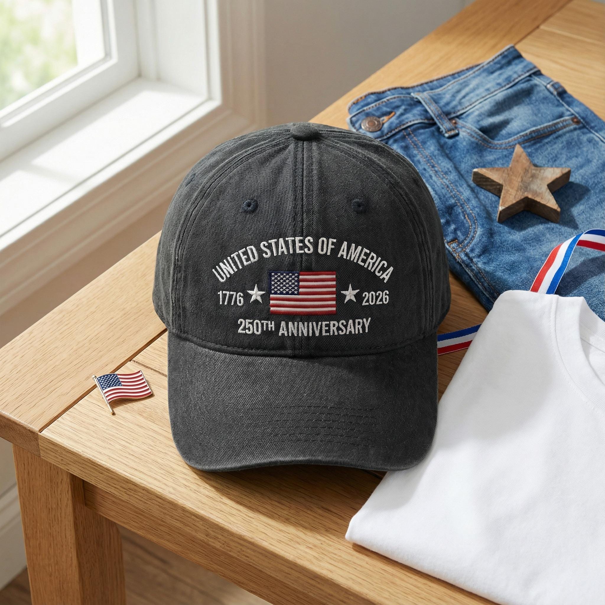 250th Anniversary USA Embroidered Baseball Hat, Patriotic American Flag Cap, 1776–2026 Semiquincentennial Hat, 4th of July Veteran Gift, Gift for Dad