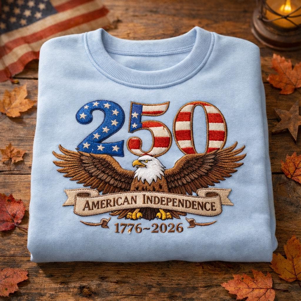Embroidered 250 Years American Independence Shirt, Patriotic Eagle 1776-2026 Sweatshirt, USA 250th Anniversary Vintage Fourth of July Gift