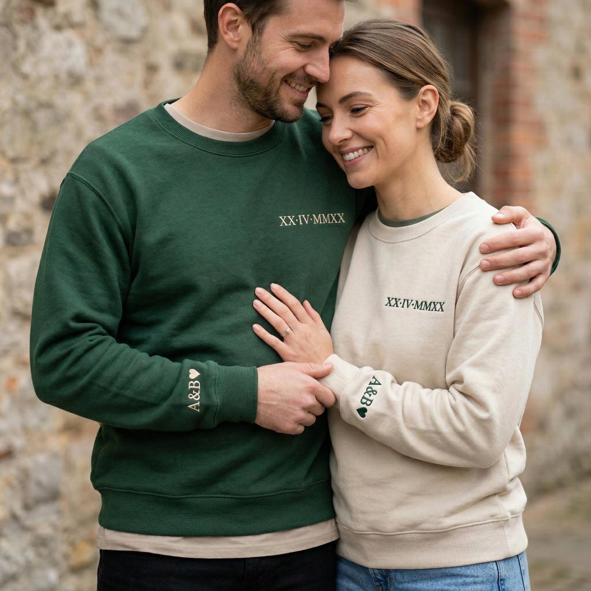 Embroidered Anniversary Date Sweatshirt, Roman Numerals Couples Jumper, Couple Matching Gift, Anniversaries, Valentines Day