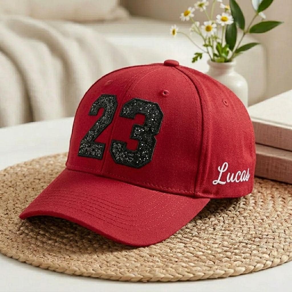 Custom Embroidered Sports Number Baseball Cap, Personalized Softball Hat, Sport Mom Glitter Applique Hat, Team Trucker Cap