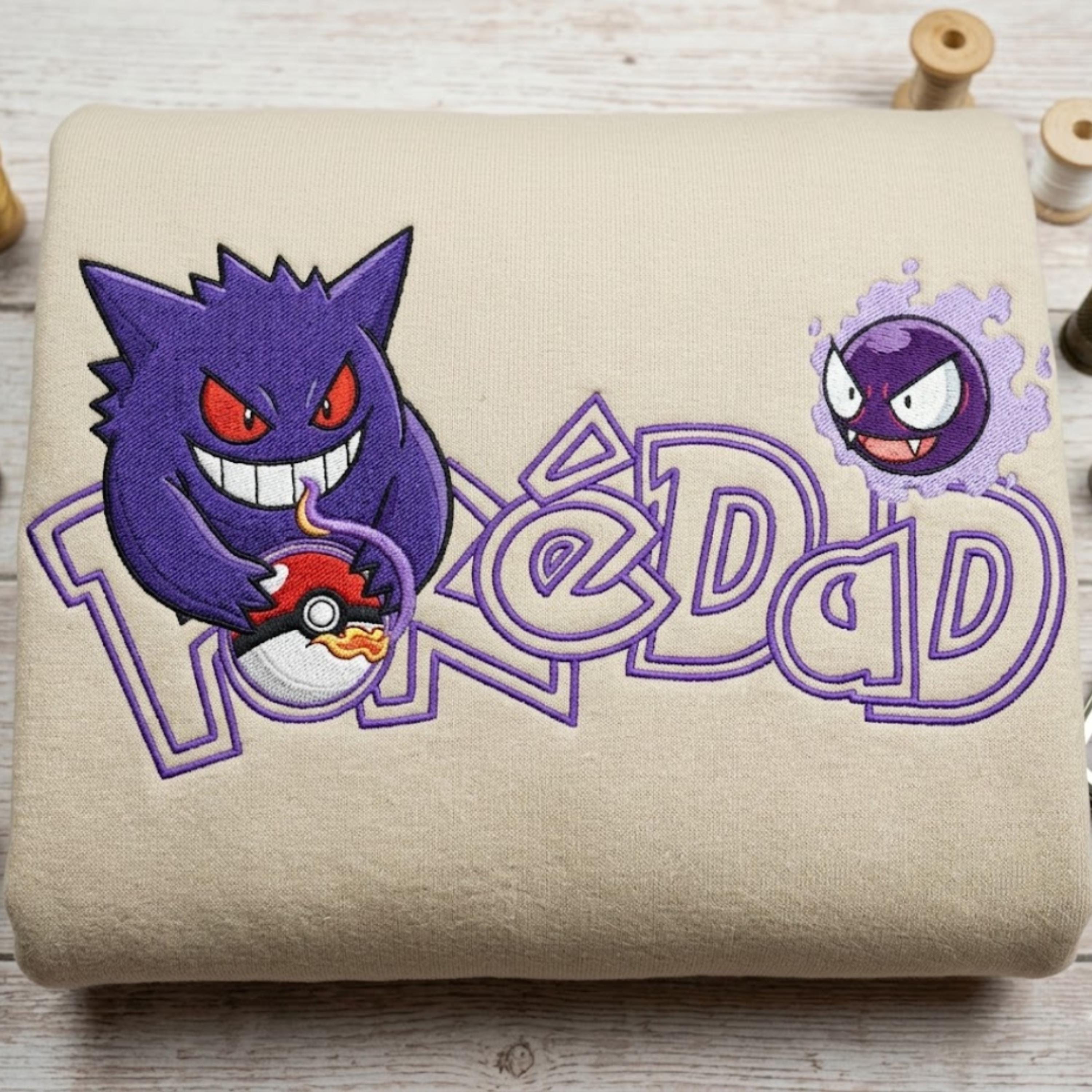 Embroidered Custom Pokedad Pokemom Hoodie, Cute Poke Characters Sweatshirt, Cozy Anime T-shirt, Gift for PKM Fans, Gift for dad and mom