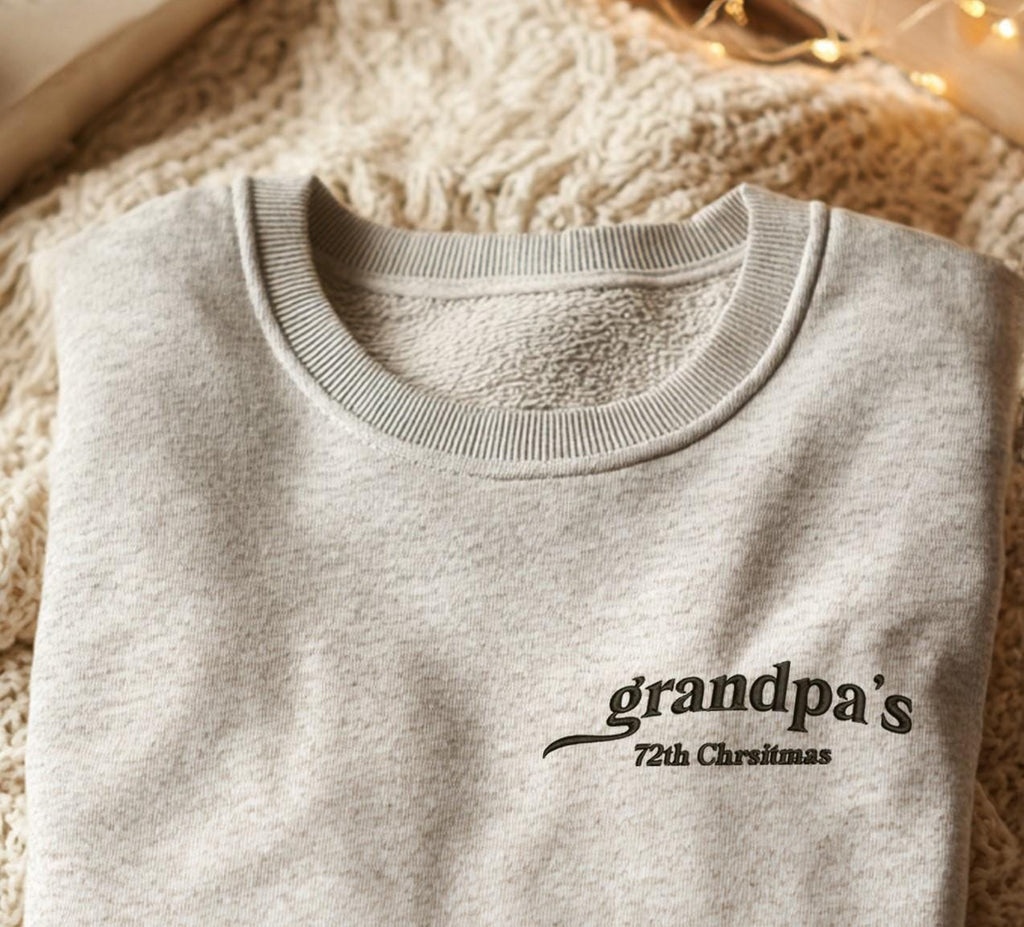 Grandpa’s Christmas Embroidered Sweatshirt, Personalized Holiday Crewneck, Custom Year Gift, Cozy Black Pullover