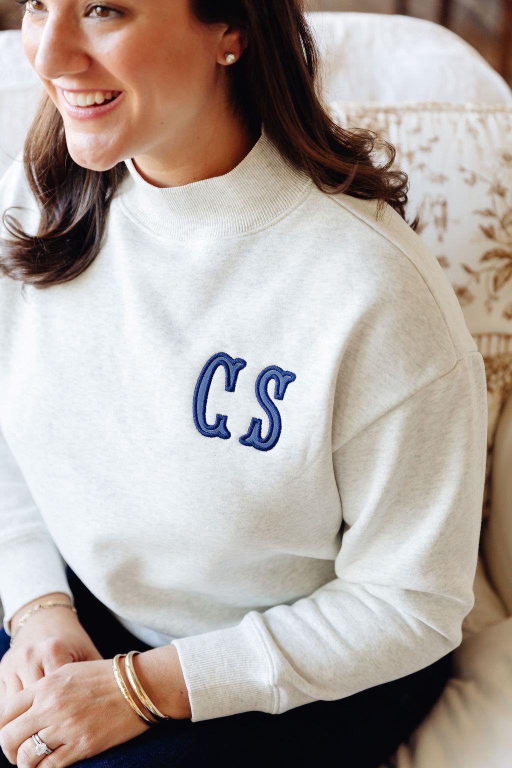Monogrammed Mockneck Sweatshirt // Embroidered Personalized Monogram Sweatshirt, Monogrammed Crewneck, Personalized Sweater, Gifts for Her