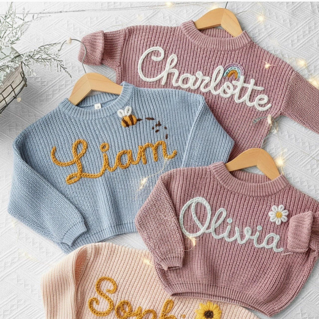 Personalized Hand Embroidered Baby Name Sweater, Custom Knit Sweater for Girls Boys, Birthday Gift, Baby Outfit