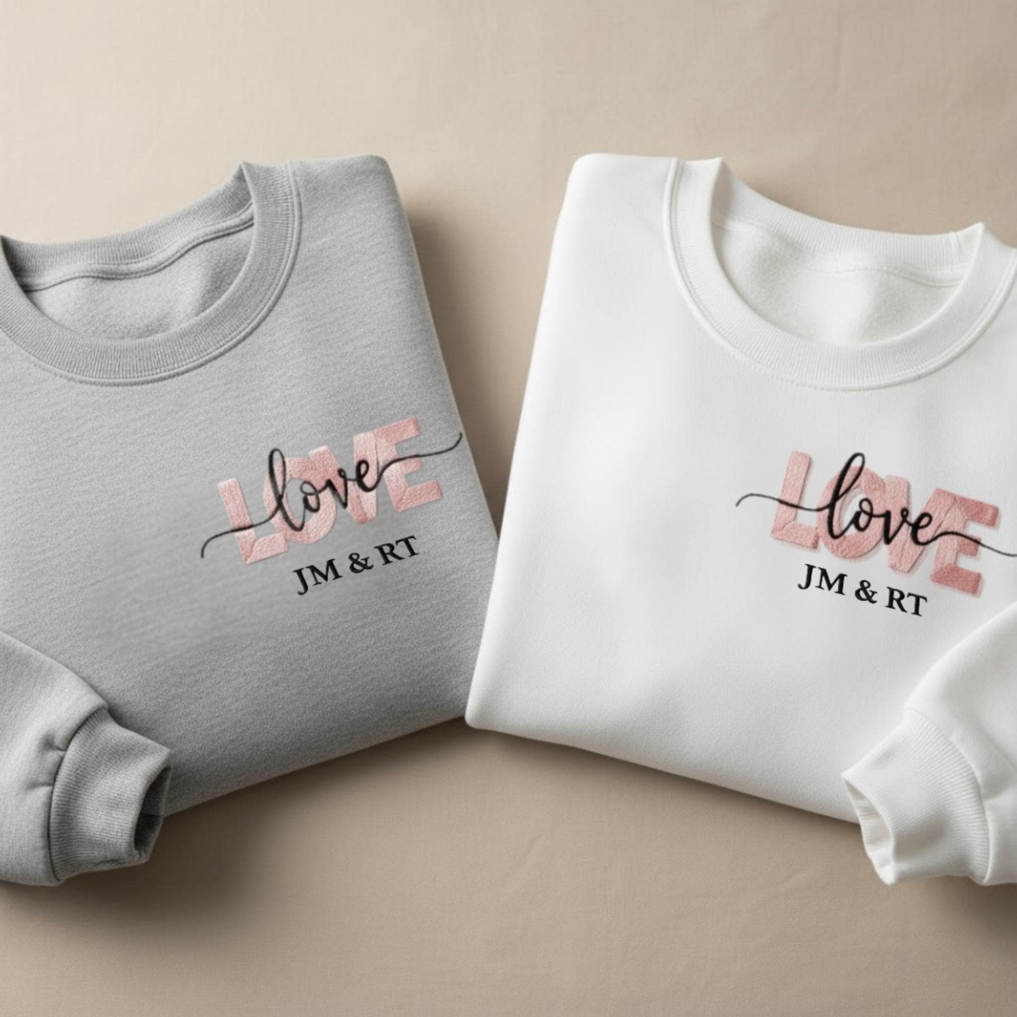 Embroidered Love Sweatshirt Matching Couples Crewneck, Romantic Valentine Gift for Him and Her
