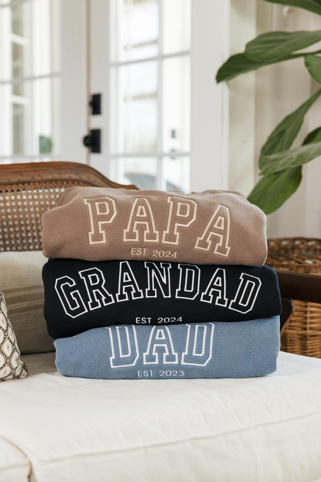 Men's Custom Embroidered Sweatshirt // Papa Est Sweatshirt, Custom Father Embroidered Gifts, Tee For New Dad, Embroidered Grandpa Sweatshirt