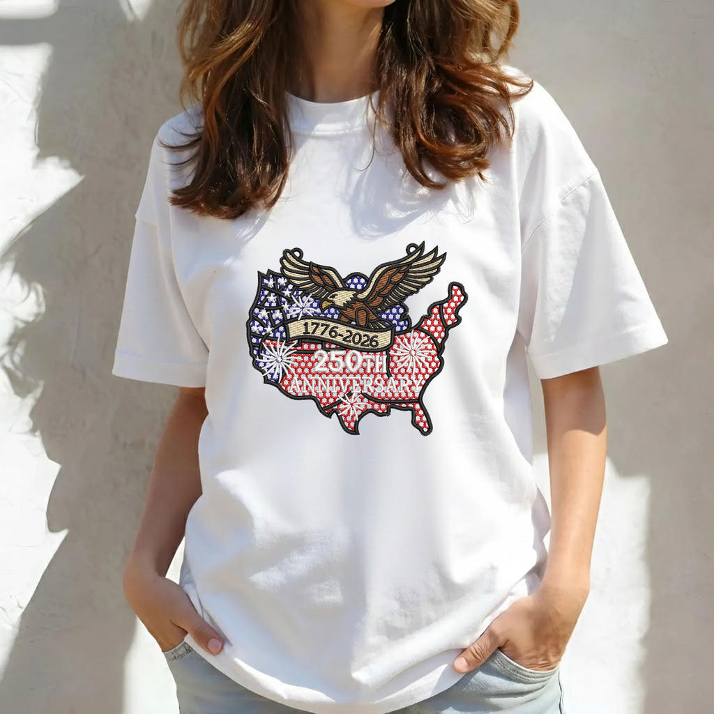 USA 250th Anniversary Embroidery Sweatshirt – FSL American Eagle Design | Semiquincentennial Patriotic Crewneck