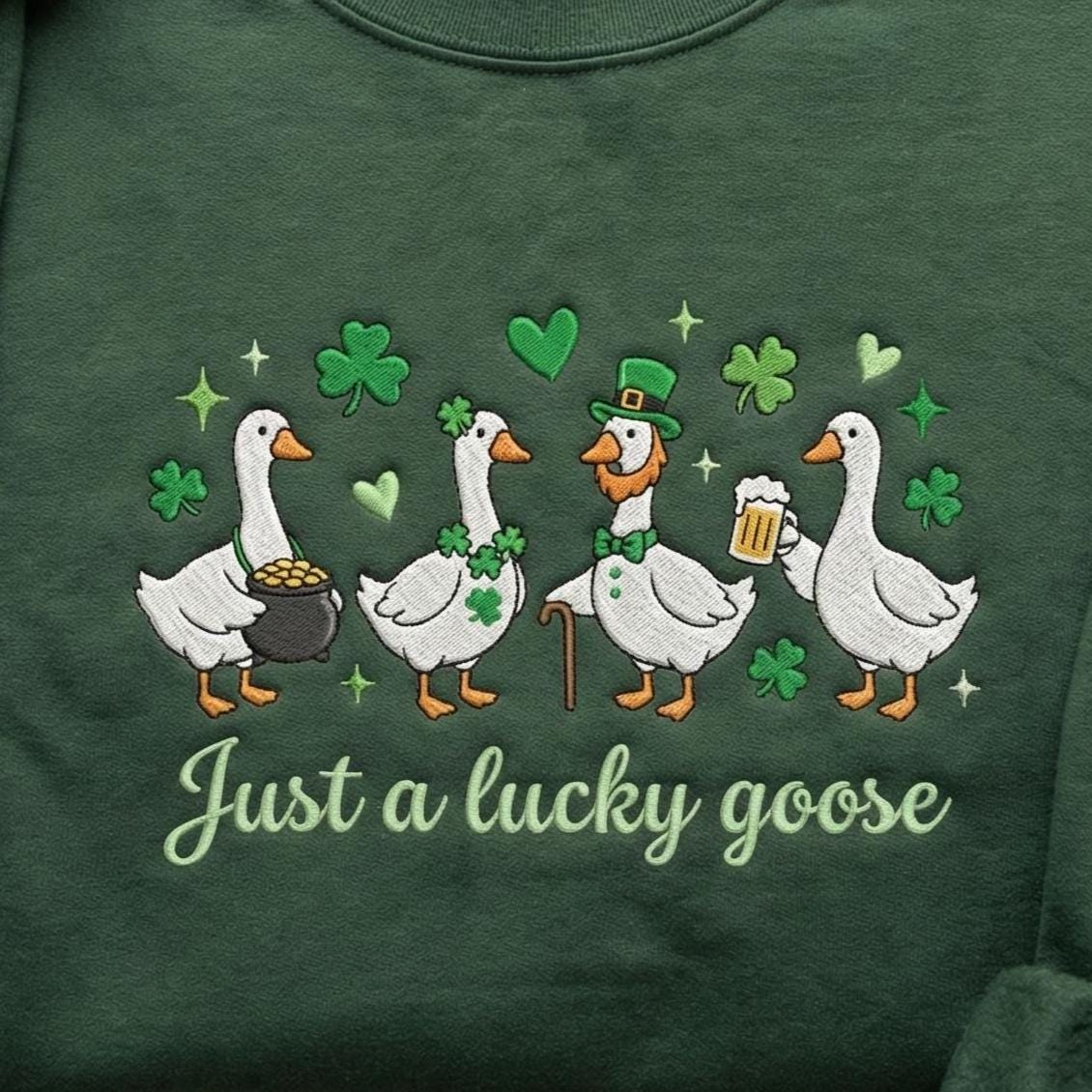 St. Patrick’s Goose Shirt – Irish Lucky Day Goose Embroidered Shirt, Just a Lucky Goose Tee, St. Patrick’s Day Gift