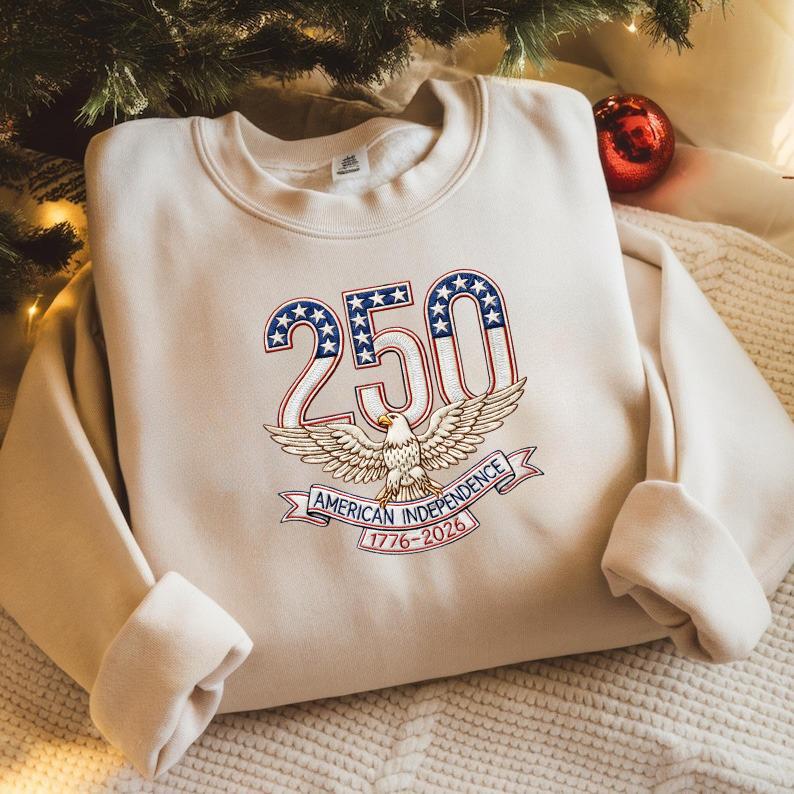 250th American Independence Patriotic Sweatshirt – USA Eagle Machine Embroidery 1776–2026