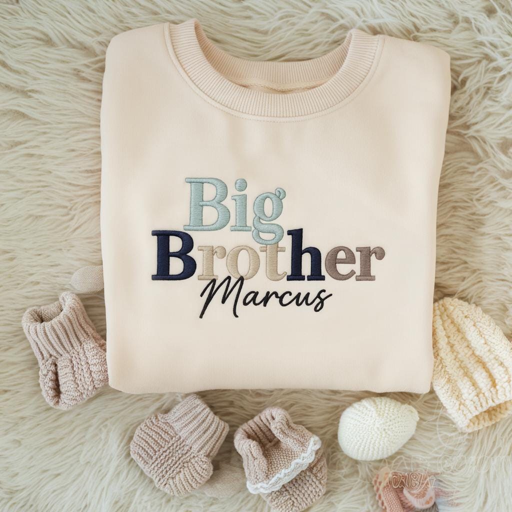Big Brother Embroidered Toddler Sweatshirt, Personalized Name Kids Shirt, Sibling Pregnancy Reveal Outfit, Baby Shower Gift