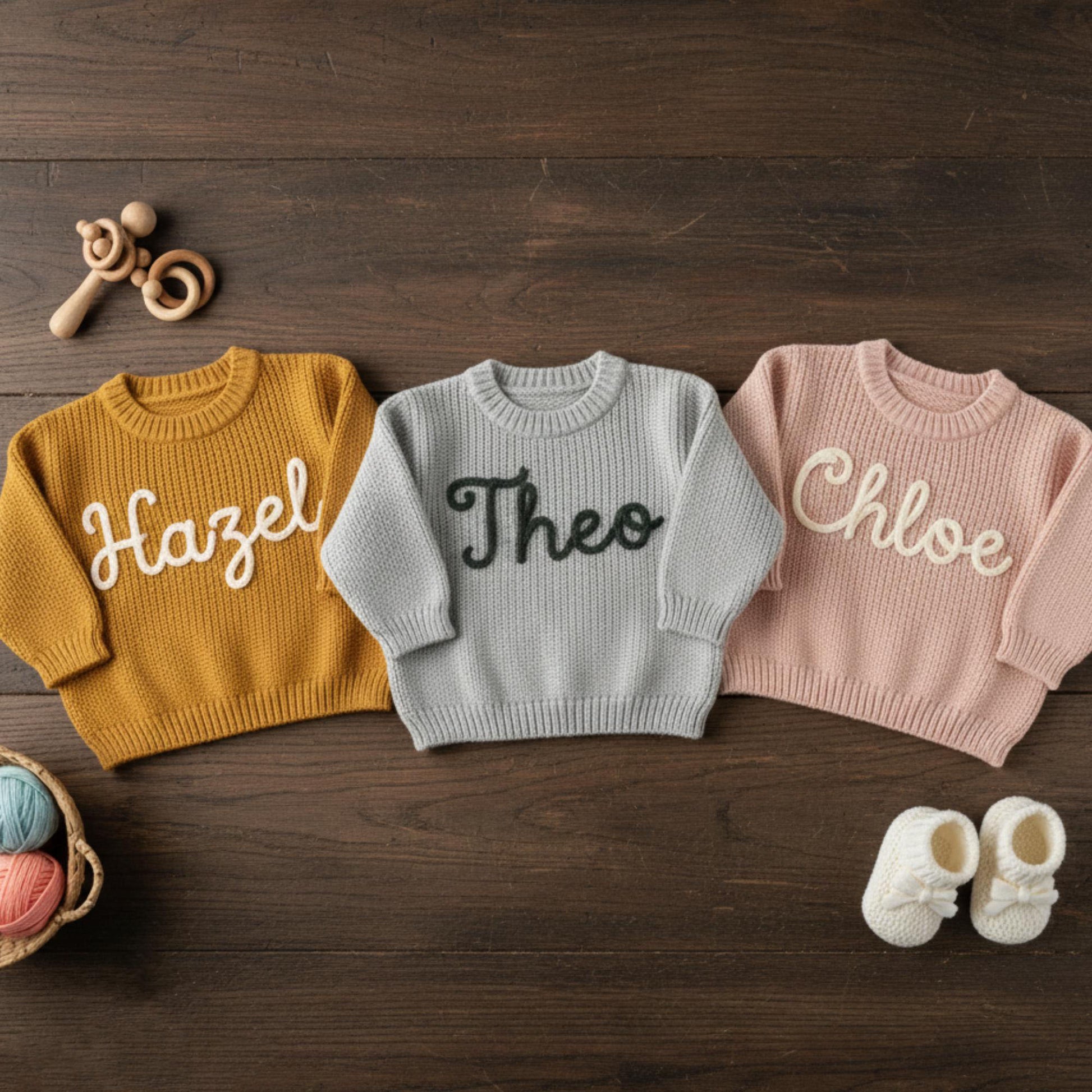 Personalized Hand Embroidered Baby Name Sweater, Custom Knit Sweater for Girls Boys, Birthday Gift, Baby Outfit