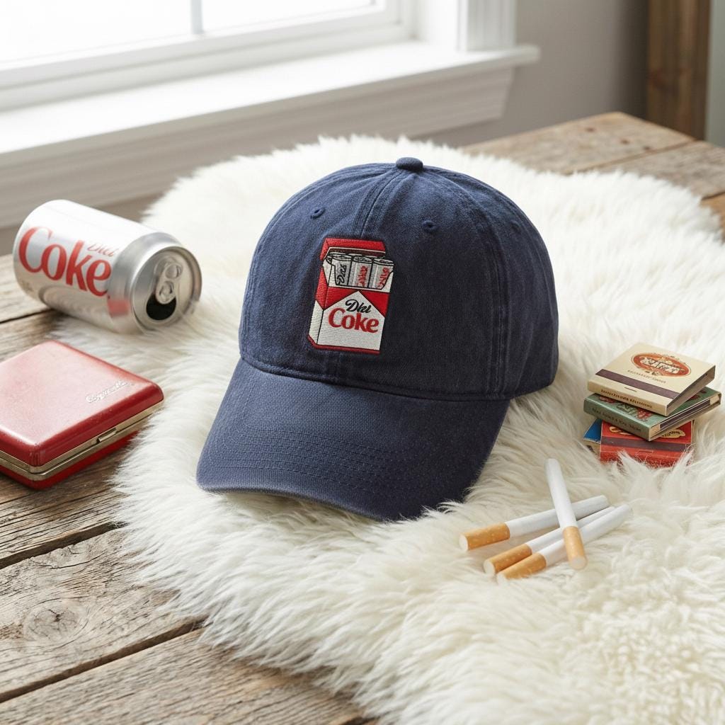 Embroidered Pass Me A Fridge Cig Hat, Funny Diet Coke Lover, Soda Box Pop Art Baseball Cap, Relatable Humor Dad Hat, Caffeine Addict Gear