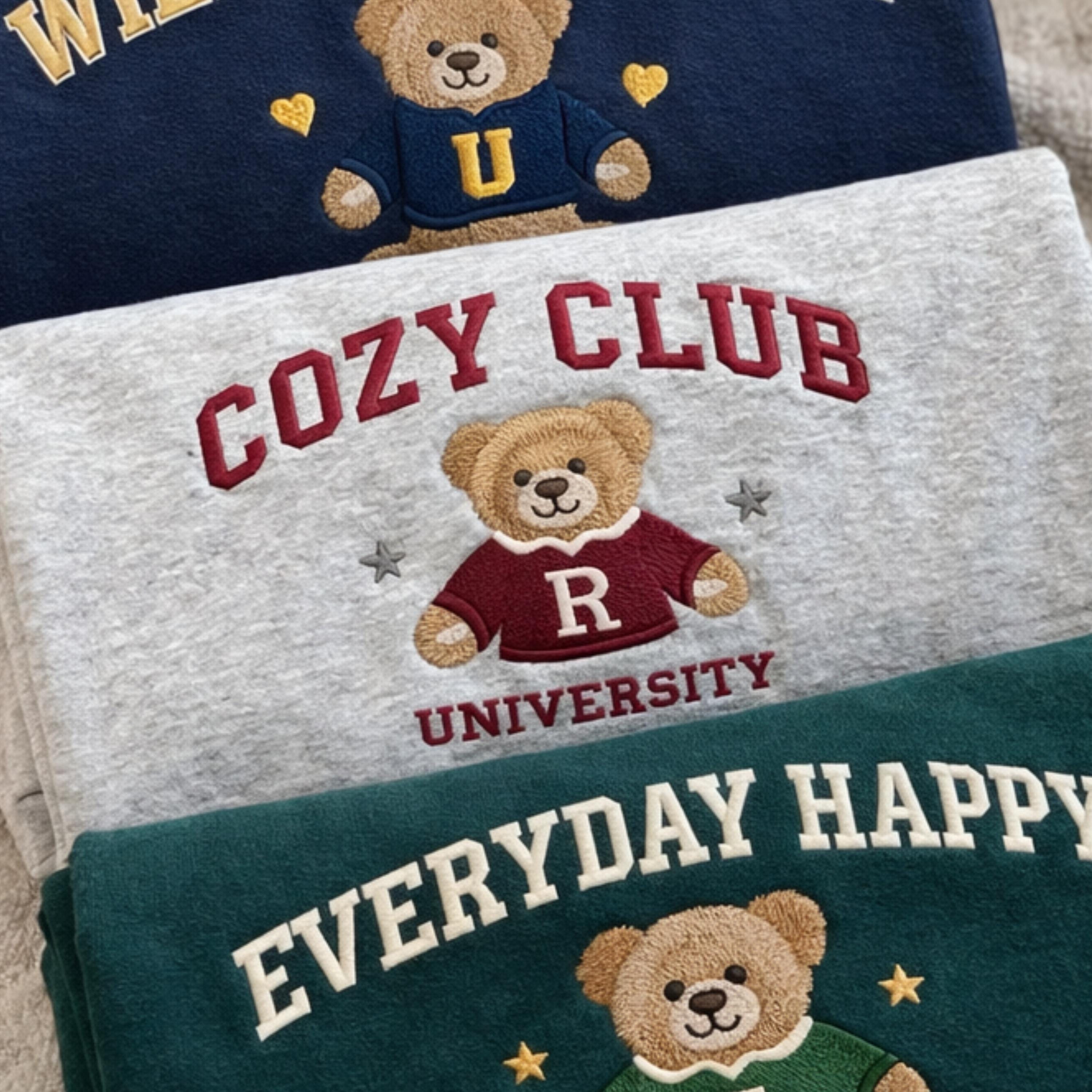 Teddy Bear Embroidered University Sweatshirt, Custom College Name Crewneck, Cute School Spirit Shirt, Game Day Outfit, College Gift