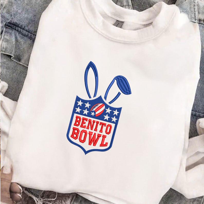 Benito Bowl Frog Embroidered Sweatshirt – Funny Game Day Crewneck, Football Fan Gift