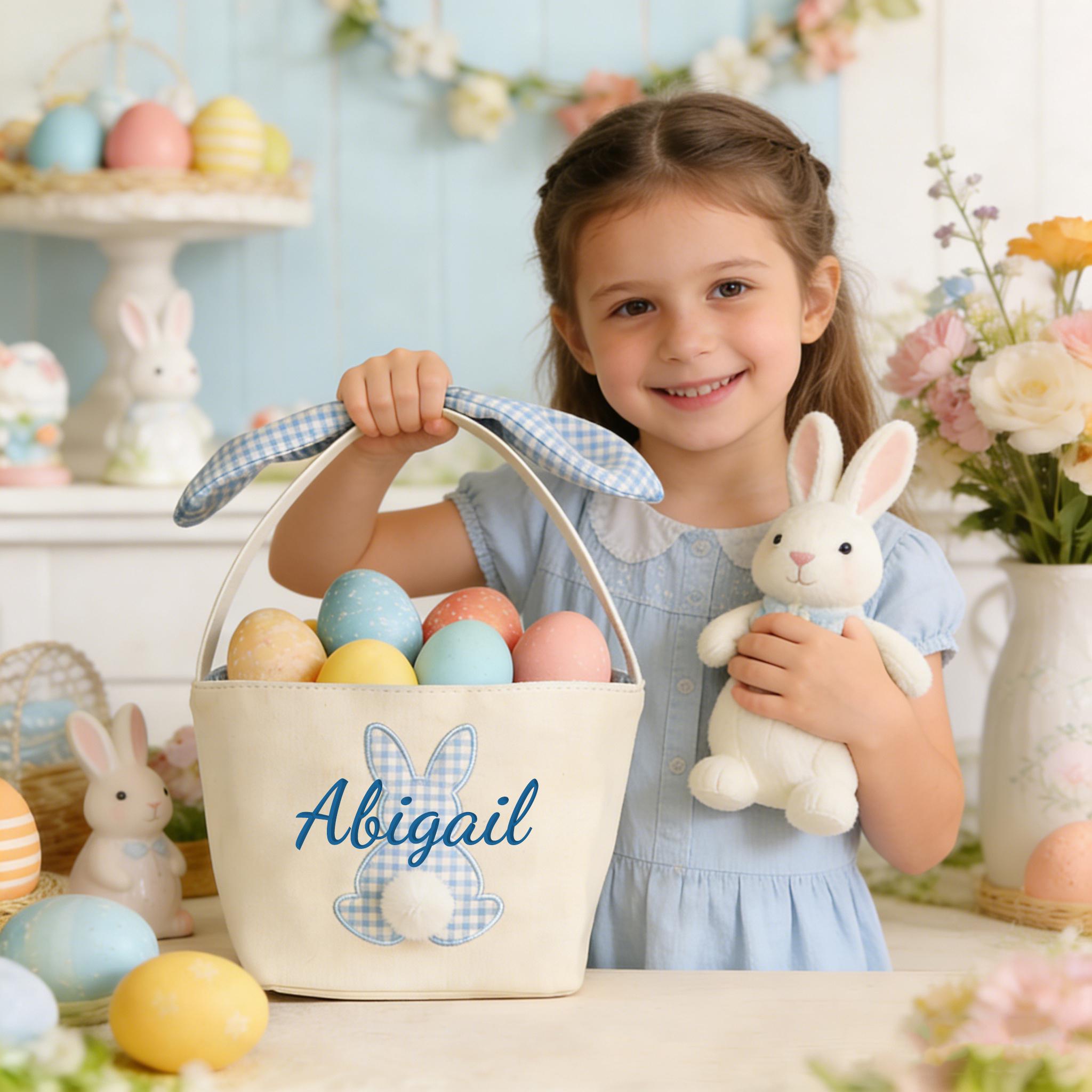 Personalized Kids Easter Basket, Toddler Easter Gift, Easter Egg Hunt Basket, Baby Shower Gift, Embroidered Name