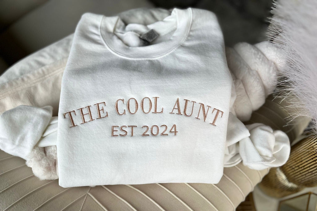 The Cool Aunt Sweatshirt, Est. 2024 Embroidery, Custom Aunt Gift, Cozy Crewneck Sweater, First Time Aunt Announcement Shirt