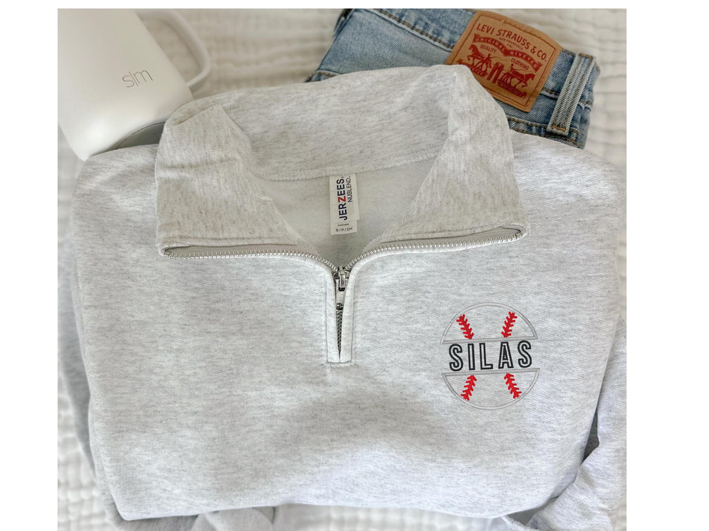 Custom Embroidered Baseball Quarter Zip - Personalized Name 1/4 Zip Sweater - Game Day Outfit - Baseball Mom Mama Sweater
